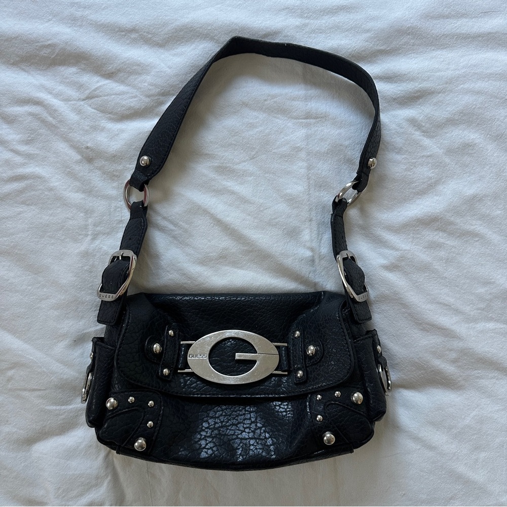 Black studded leather guess mini bag